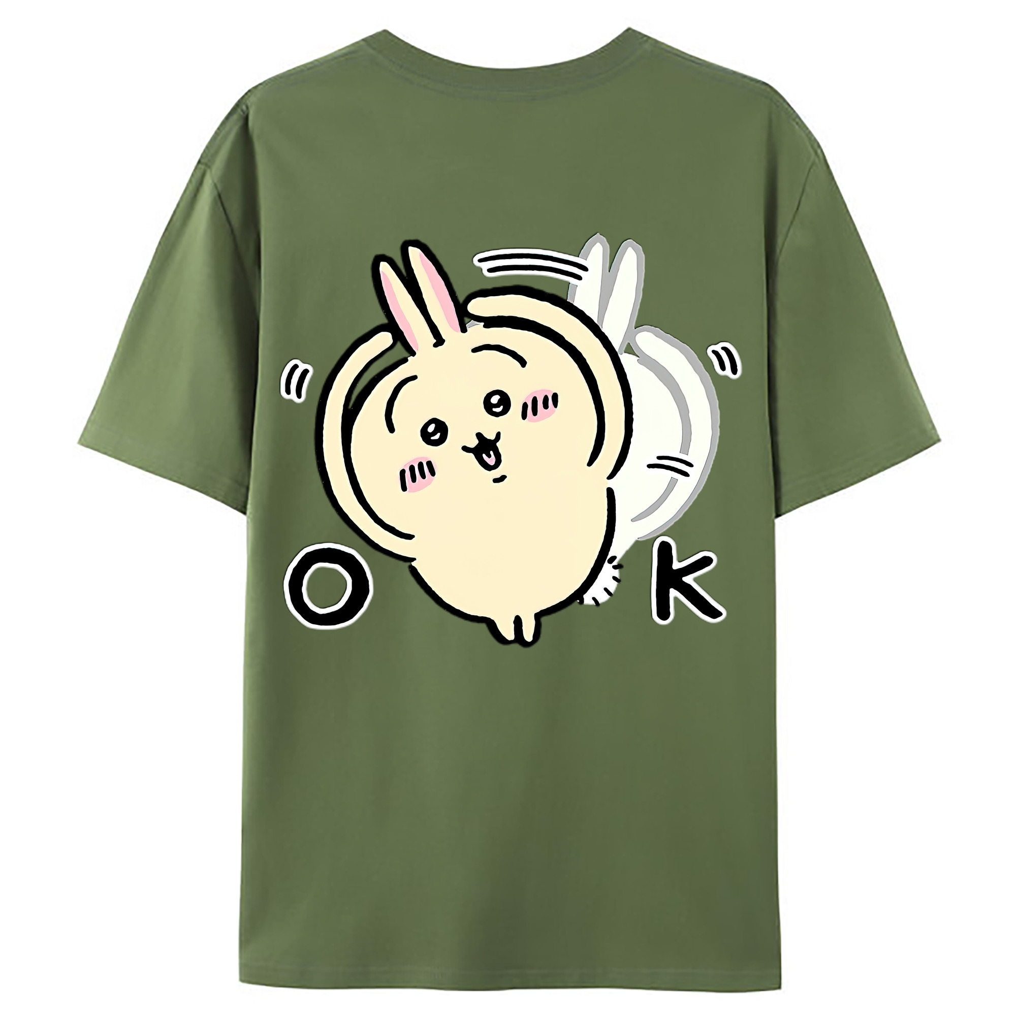 （画像用） ちいかわ うさぎ Chii-kawa usagi 綿100％ メンズ半袖Tシャツ（バックプリント） 通気性